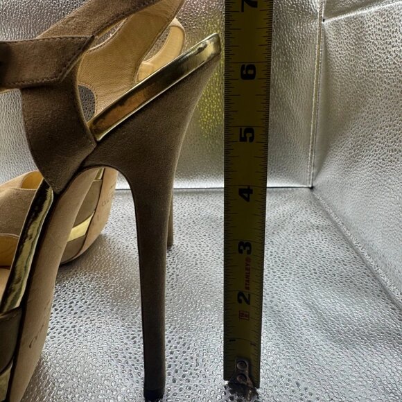 Size‎ - 40 Jimmy Choo Brown Womens Peep Toe Suede Ankle Strap Mules High Heel - Picture 9 of 9